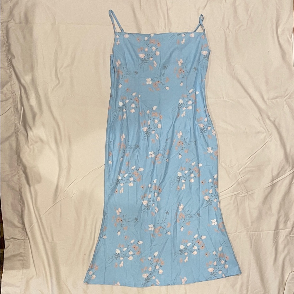 Cider - Floral Blue Spaghetti Strap Dress